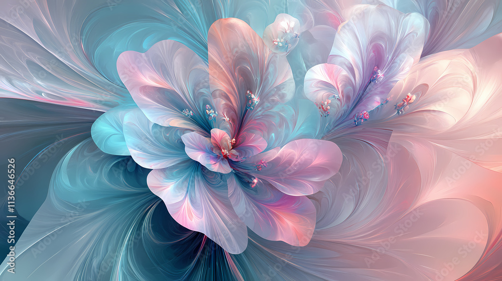 Obraz premium Serene abstract composition with soft colors and decorative elements, digital art of abstract concept. Zephyrine. Illustration
