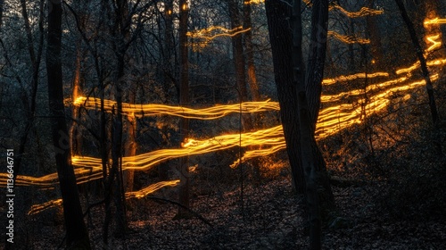 French Impressionist Forest Scene with Minimalistic Aesthetic and Atmospheric Depth photo