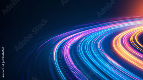 Vibrant neon light trails with futuristic glowing streaks in motion