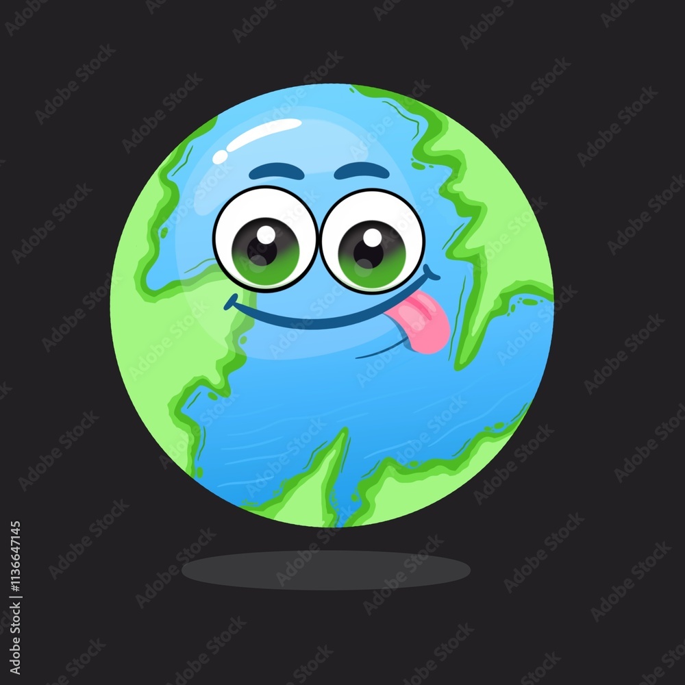 Obraz premium Cute funny naughty Earth planet character.Vector hand drawn cartoon kawaii character illustration icon. Isolated on white background. Cartoon baby Earth planet cute kawaii character concept