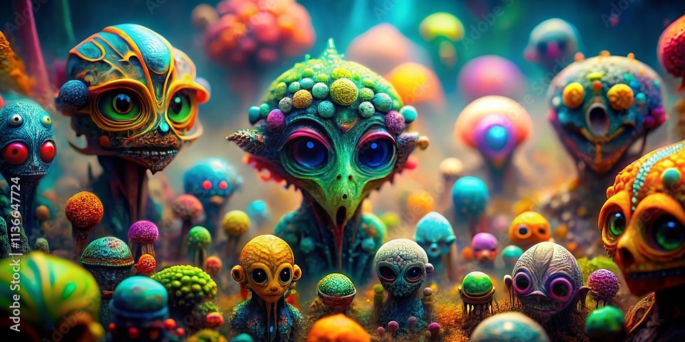 Fototapeta premium Tilt-Shift Alien Lifeforms: Galactic Federation Catalog - Stunning Miniature Worlds