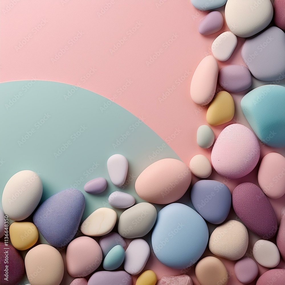 Generated image Aesthetic background featuring a collection of smooth pebbles in soft pastel colors