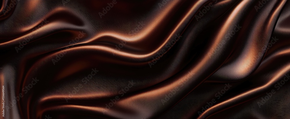 Obraz premium Luxurious flowing dark brown silk fabric with shimmering highlights and smooth texture