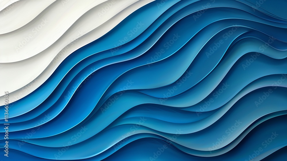 Obraz premium A mesmerizing abstract wave pattern in various shades of blue and white, showcasing smooth curves and a calming oceanic feel. good for desktop background