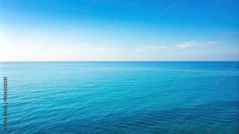 Fototapeta premium A vast expanse of blue ocean water under a clear sky with subtle white clouds