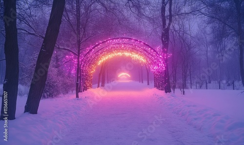 Wallpaper Mural A walkway with lights is lit up in the snow Torontodigital.ca