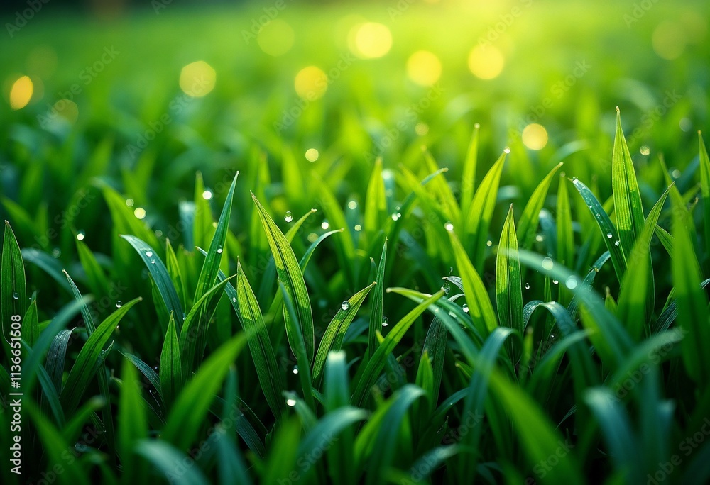 Fresh green grass, tranquil mood, covered with dew drops, nature concept Fresh green grass, tranquil mood, covered with dew drops, nature concept