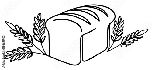 Freshly baked bread Continuous one line drawing