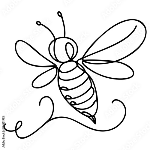 Continuous one line drawing of flaying bee. Simple illustration of honey bee line art vector illustration.