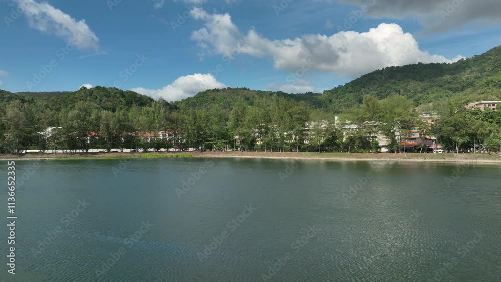 sunny day phuket island karon beach town bay resort lake aerial panorama 4k thailand sunny day phuket island karon beach town bay resort lake aerial panorama 4k thailand