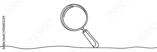 One continuous line illustration of magnifying glass. Continuous line drawing of magnifying glass lens. Vector illustration, Magnifying glass search symbol isolated