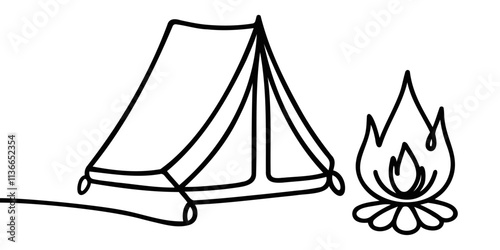 Continuous one line drawing of tent camping in outdoor. Canvas tent line art vector illustration.
