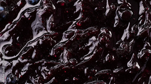 Blueberry jam with wild blueberries, top-down close-up  
