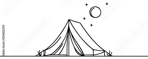 Continuous one line drawing of tent camping in outdoor. Canvas tent line art vector illustration.