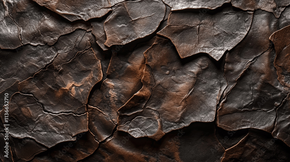 Cracked and weathered dark surface with rich earthy tones and layered textures Cracked and weathered dark surface with rich earthy tones and layered textures