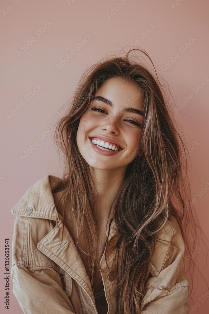 smiling young girl portrait on pastel background smiling young girl portrait on pastel background