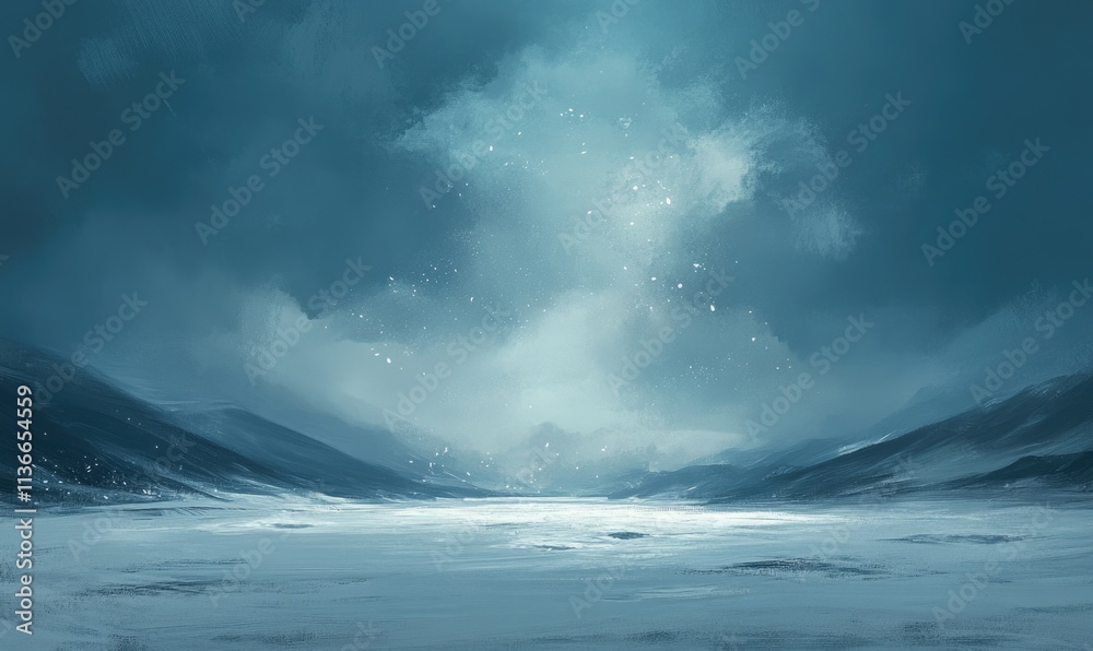 Naklejka premium A snowy landscape with mountains in the background