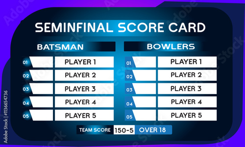 cricket blue color semi final scorecard game leaderboard with abstract background Stock Vector