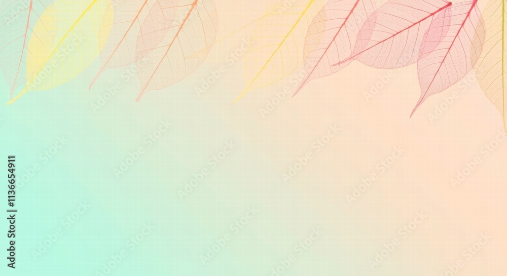 Autumn Leaves Abstract Background: A delicate arrangement of translucent leaves in vibrant hues of yellow and red, set against a dreamy gradient of turquoise and peach. Autumn Leaves Abstract Background: A delicate arrangement of translucent leaves in vibrant hues of yellow and red, set against a dreamy gradient of turquoise and peach.