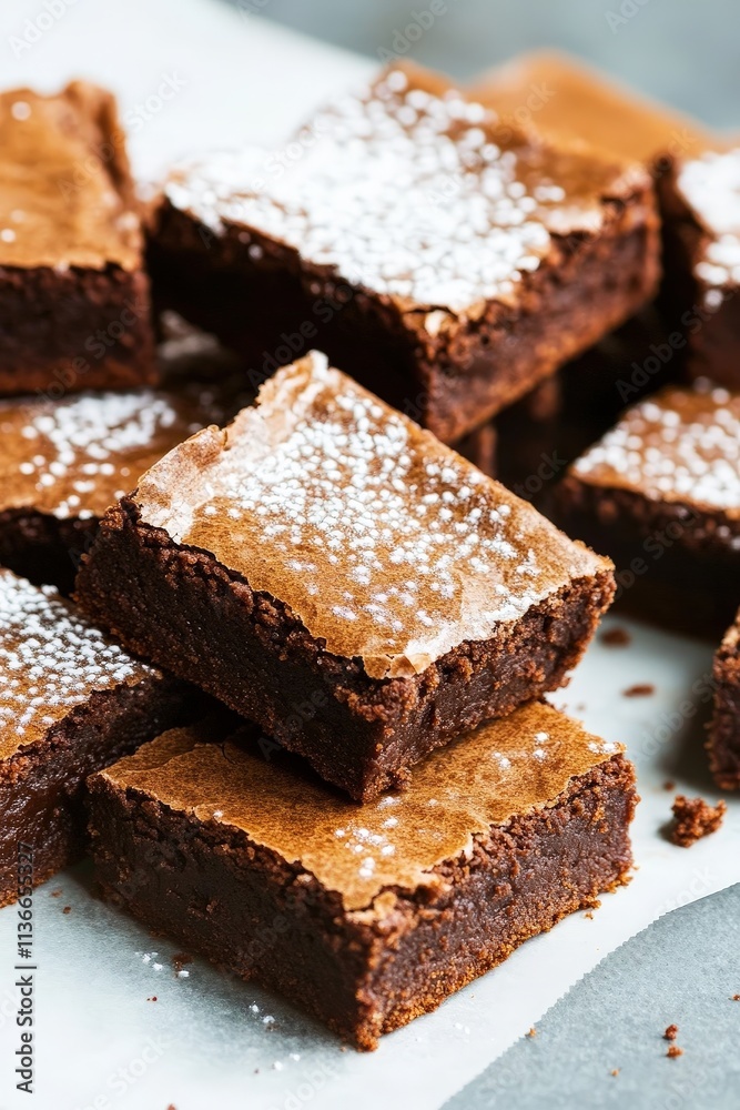 Delicious Chocolate Brownies Dusting with Powdered Sugar on a Rustic Background Ideal for Dessert Lovers and Baking Enthusiasts Delicious Chocolate Brownies Dusting with Powdered Sugar on a Rustic Background Ideal for Dessert Lovers and Baking Enthusiasts