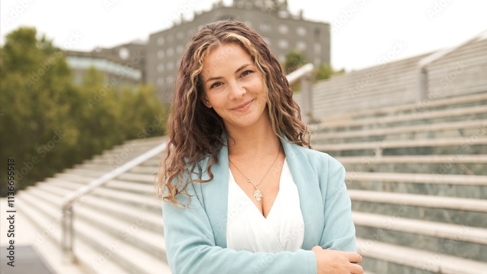Fototapeta premium Portrait of smiling female executive with confident look