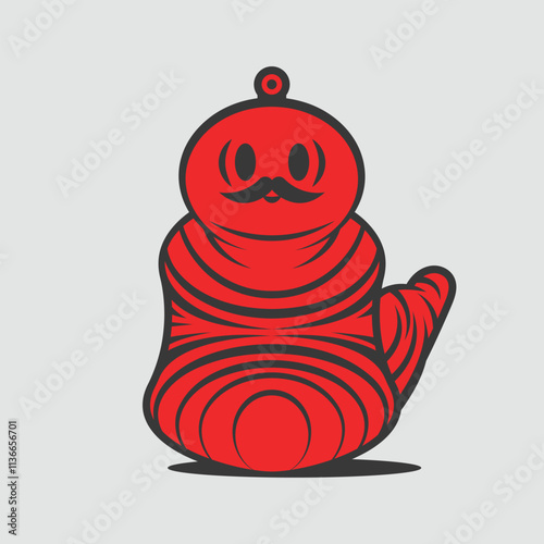 A red worm larva cartoon with mustache illustration