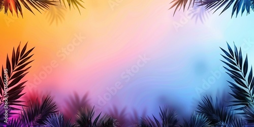 Wallpaper Mural A vibrant gradient background adorned with tropical palm leaves, creating a lively atmosphere ideal for summer-themed designs. good for desktop background Torontodigital.ca