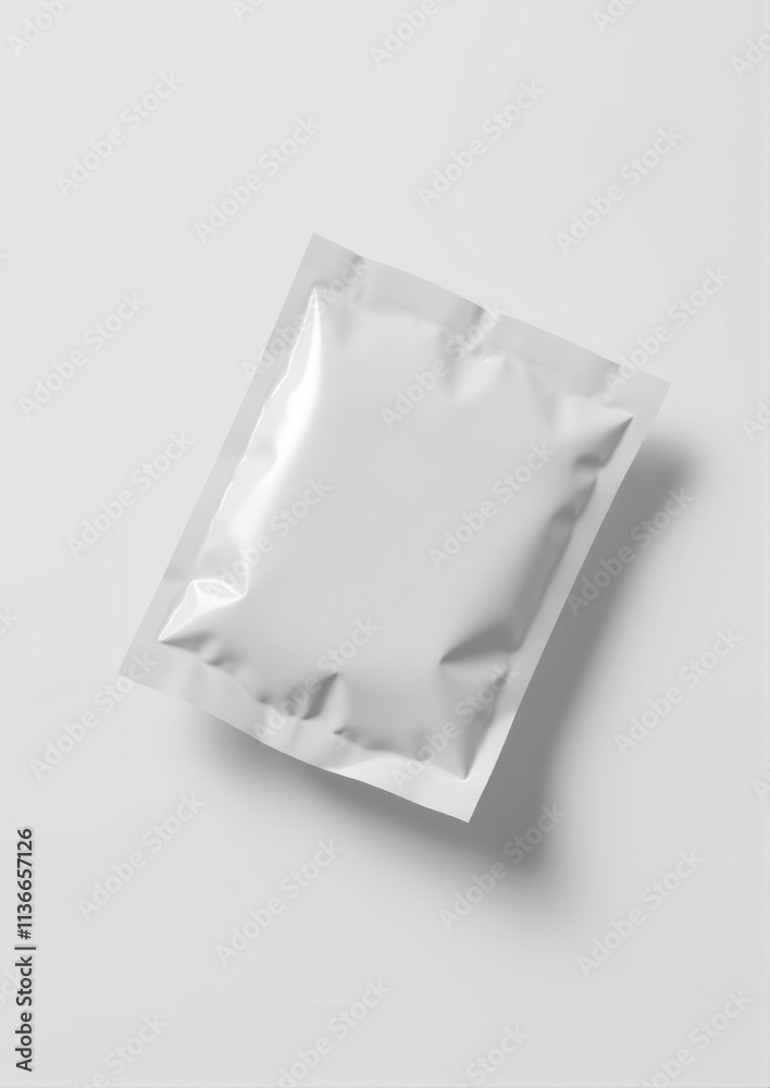 A lifelike sachet mockup with a clean design and soft lighting highlighting its edges. A lifelike sachet mockup with a clean design and soft lighting highlighting its edges.