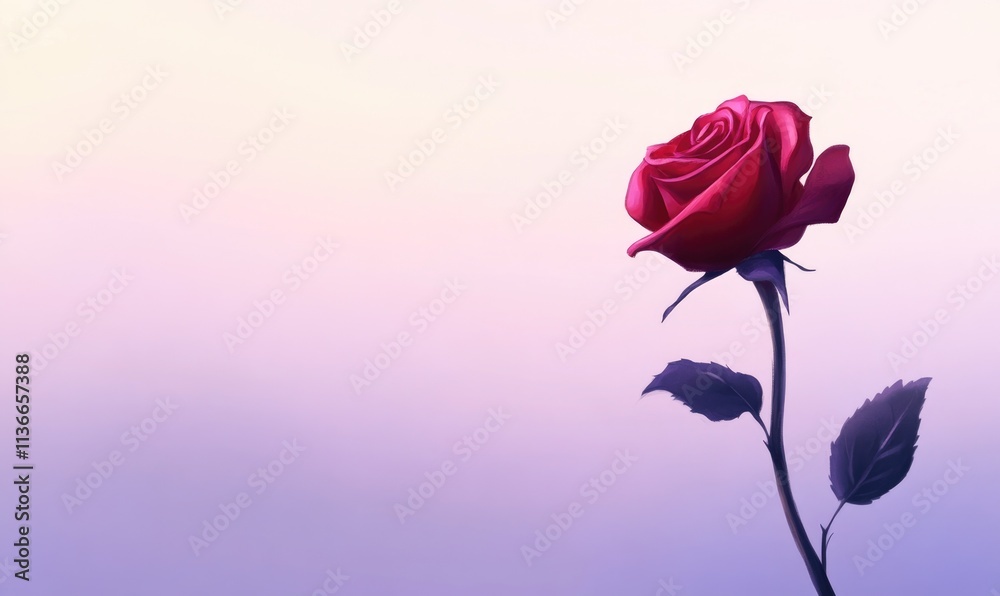 Fototapeta premium A red rose is standing in front of a purple background