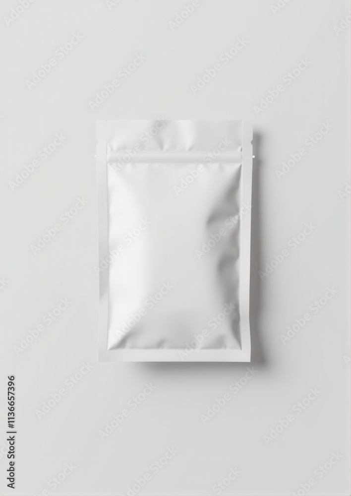 Simple and clean sachet mockup on a neutral surface, highlighting subtle details. Simple and clean sachet mockup on a neutral surface, highlighting subtle details.