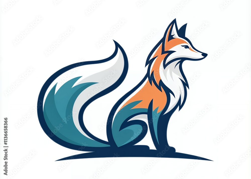 Fototapeta premium red fox and blue bird Art design logo animal