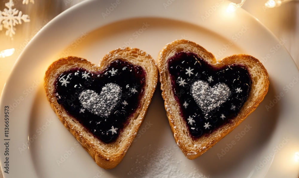 Two heart shaped pastries on a white plate Two heart shaped pastries on a white plate
