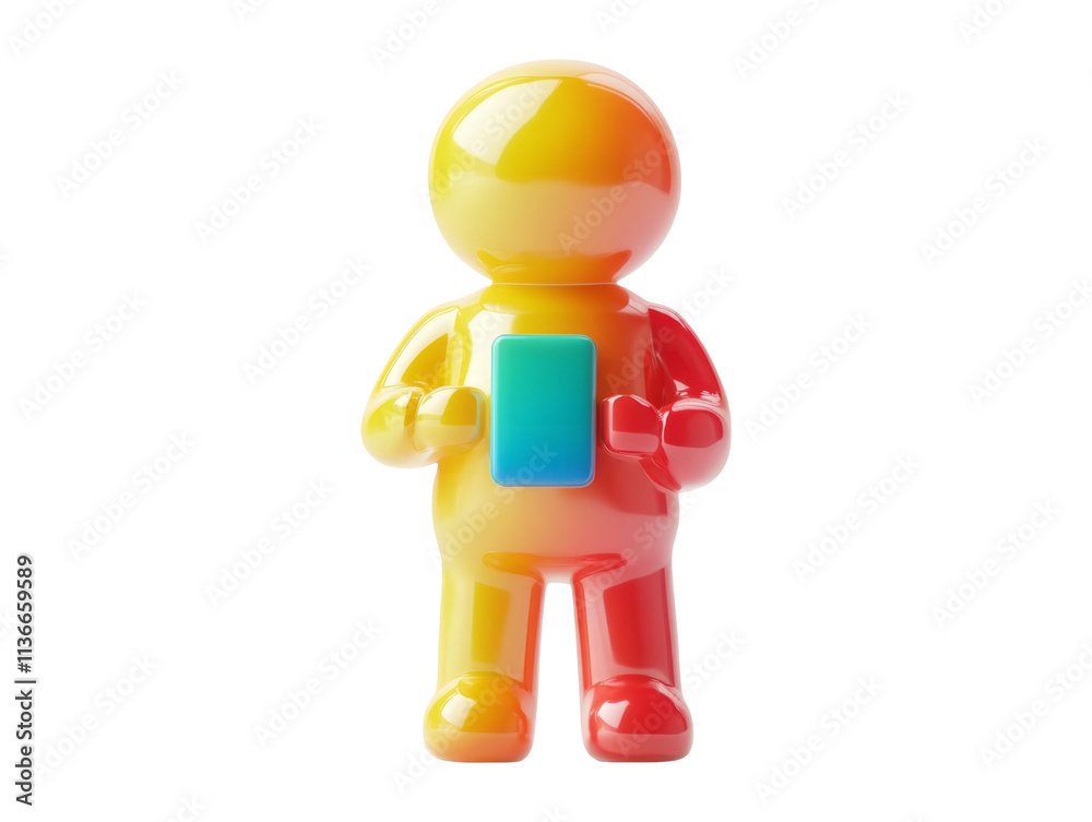 Colorful Character Figurine Holding Smartphone on Transparent Background Colorful Character Figurine Holding Smartphone on Transparent Background