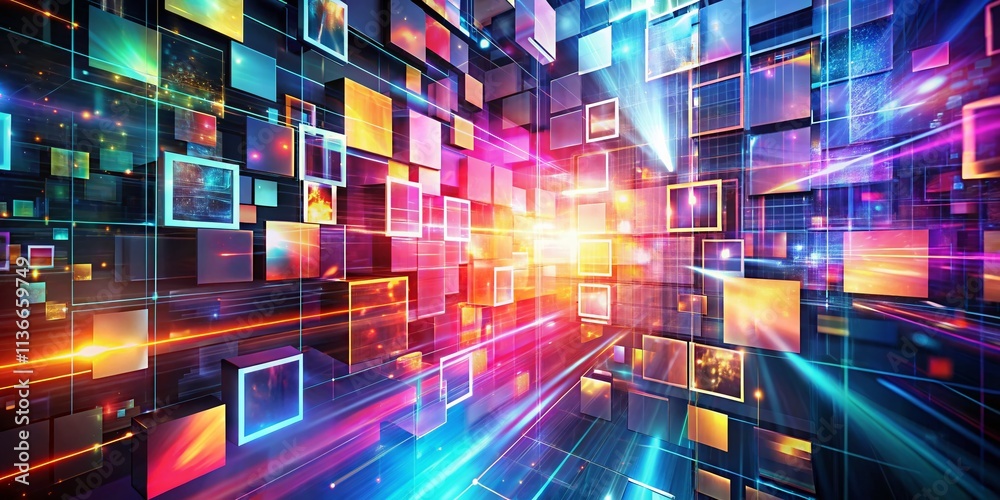 Vibrant Abstract Double Exposure of Technological Transition with Animated Moving Squares Rotating Horizontally in a Modern 4K Ultra HD Background Design Vibrant Abstract Double Exposure of Technological Transition with Animated Moving Squares Rotating Horizontally in a Modern 4K Ultra HD Background Design
