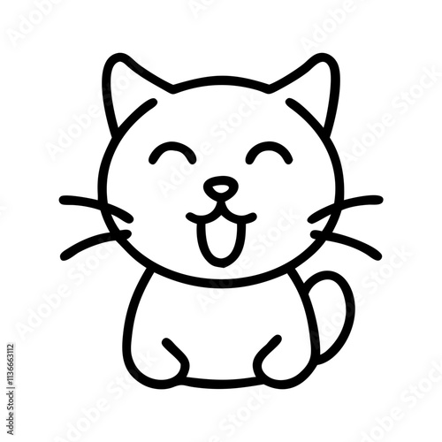 cat meowing icon, cat day line art, cat day icon - simple black line art icon of cat meowing, symbolizing cat day celebrations. cat day vector art.