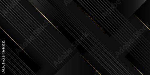Black and golden vector futuristic tech glow shinning line simple modern background. Gold diagonal stripes background with stylish texture overlay. Premium stripe texture for banner, business backdrop