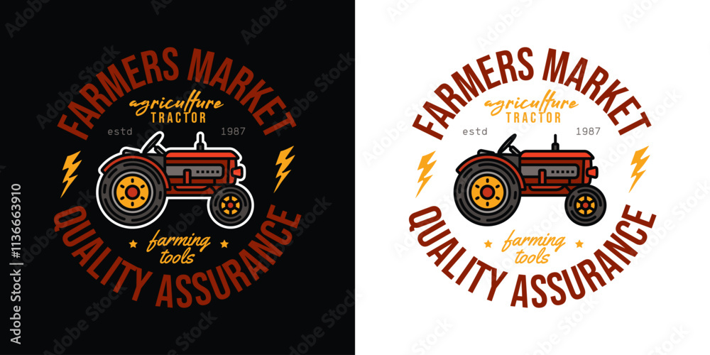 Obraz premium Original vector emblem. Tractor for agricultural and industrial purposes.