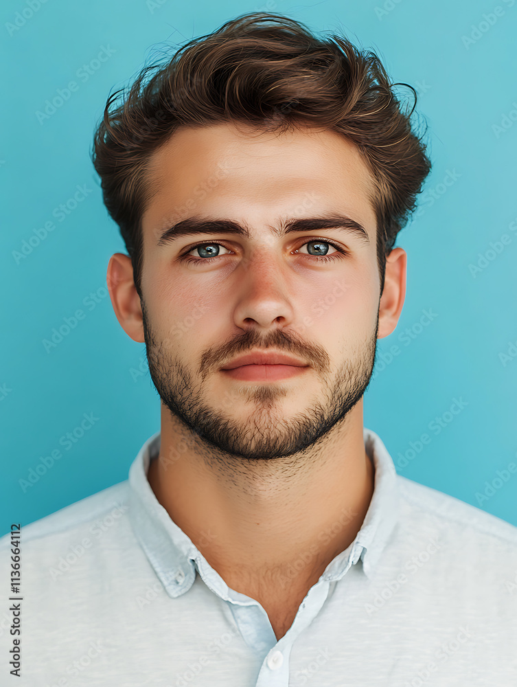 Fototapeta premium Male portrait ID card photo on blue background