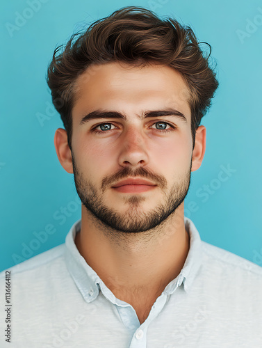 Male portrait ID card photo on blue background photo