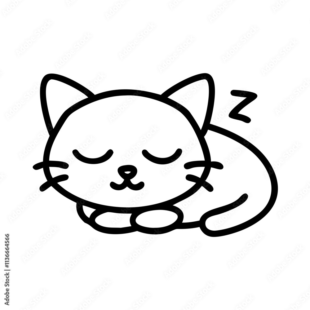 sleeping kitten icon, cat day line art, cat day icon - simple black line art icon of sleeping kitten, symbolizing cat day celebrations. cat day vector art. sleeping kitten icon, cat day line art, cat day icon - simple black line art icon of sleeping kitten, symbolizing cat day celebrations. cat day vector art.