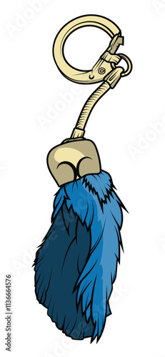 Vector graphic of a bright blue lucky rabbit's foot key chain, isolated on a white, vertically oriented background