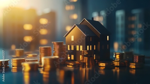 Stylish House Model with Gold Coins Depicting Real Estate Investment Opportunities

 photo