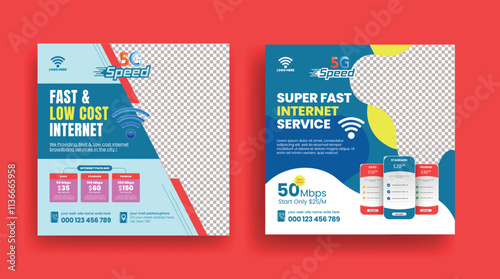 Internet service and wifi connection service editable social media posts, ads, banner template, promotional advertising design for broadband wifi service