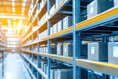 Industrial Shelving with Soft Lighting and Copy Space