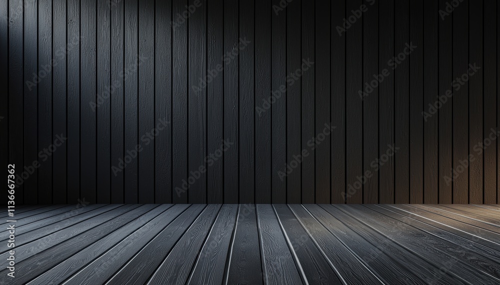 A minimalist, dark wooden interior space with vertical paneling and a wooden floor, conveying a modern and sophisticated atmosphere. A minimalist, dark wooden interior space with vertical paneling and a wooden floor, conveying a modern and sophisticated atmosphere.