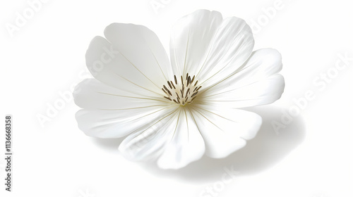A white flower on a white background, centered among its petals. Zephyrine. Illustration