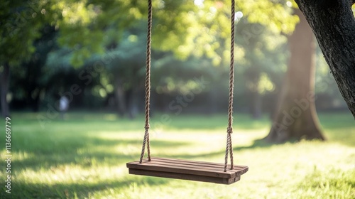 Wooden swing hanging on the tree with nature background