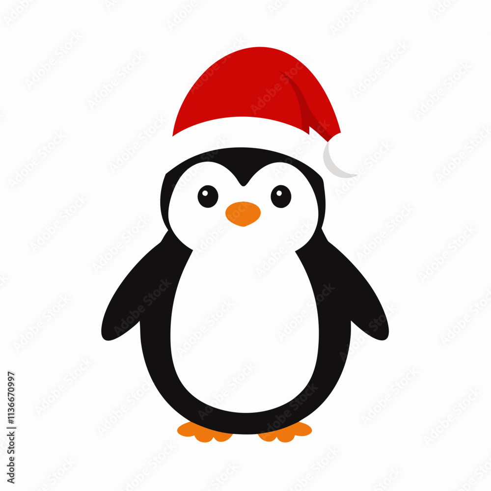 Fototapeta premium Christmas penguin with Santa hat