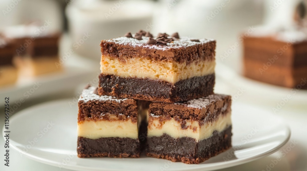 Brownies, blondies, and layered bars, rich and gooey, presented in a decadent dessert spread with elegant plating Brownies, blondies, and layered bars, rich and gooey, presented in a decadent dessert spread with elegant plating