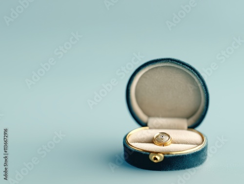 Elegant ring in a luxurious jewelry box on soft background. Always loved and remembered concept.